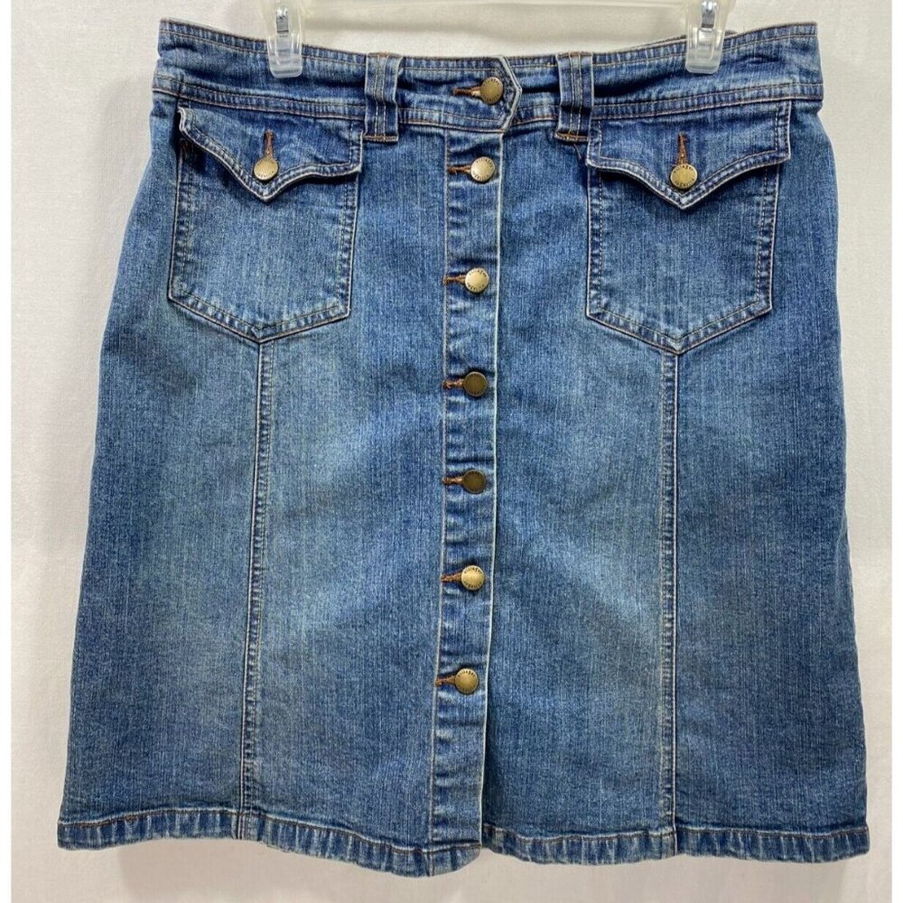 Liz Claiborne Women 12 Button Down Stretch Denim Blue Jeans Denim Pencil Skirt